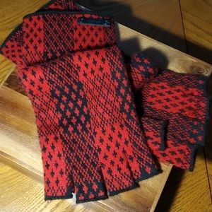 Coach Red and Black Knit Gloves